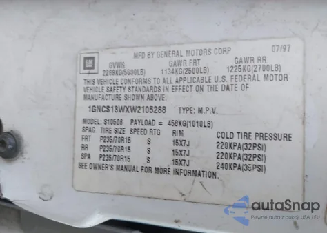 1998 Chevrolet Blazer Ls from USA, damaged, VIN 1GNCS13WXW2105288